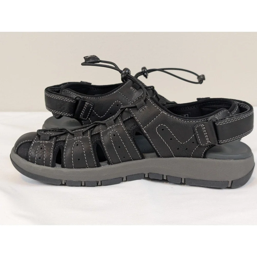 Clarks Brixby Cove Men's Fisherman Sandals Black Leather Size 10 Medium